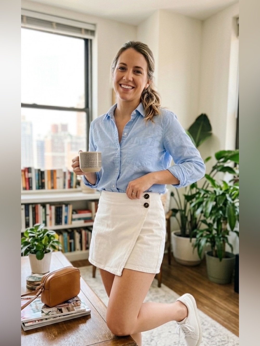 Madewell Ivory Wrap-Front Skort with Button Accent - Picture 10 of 10